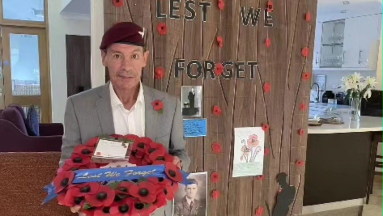 Rob wearing his military beret at a remembrance display